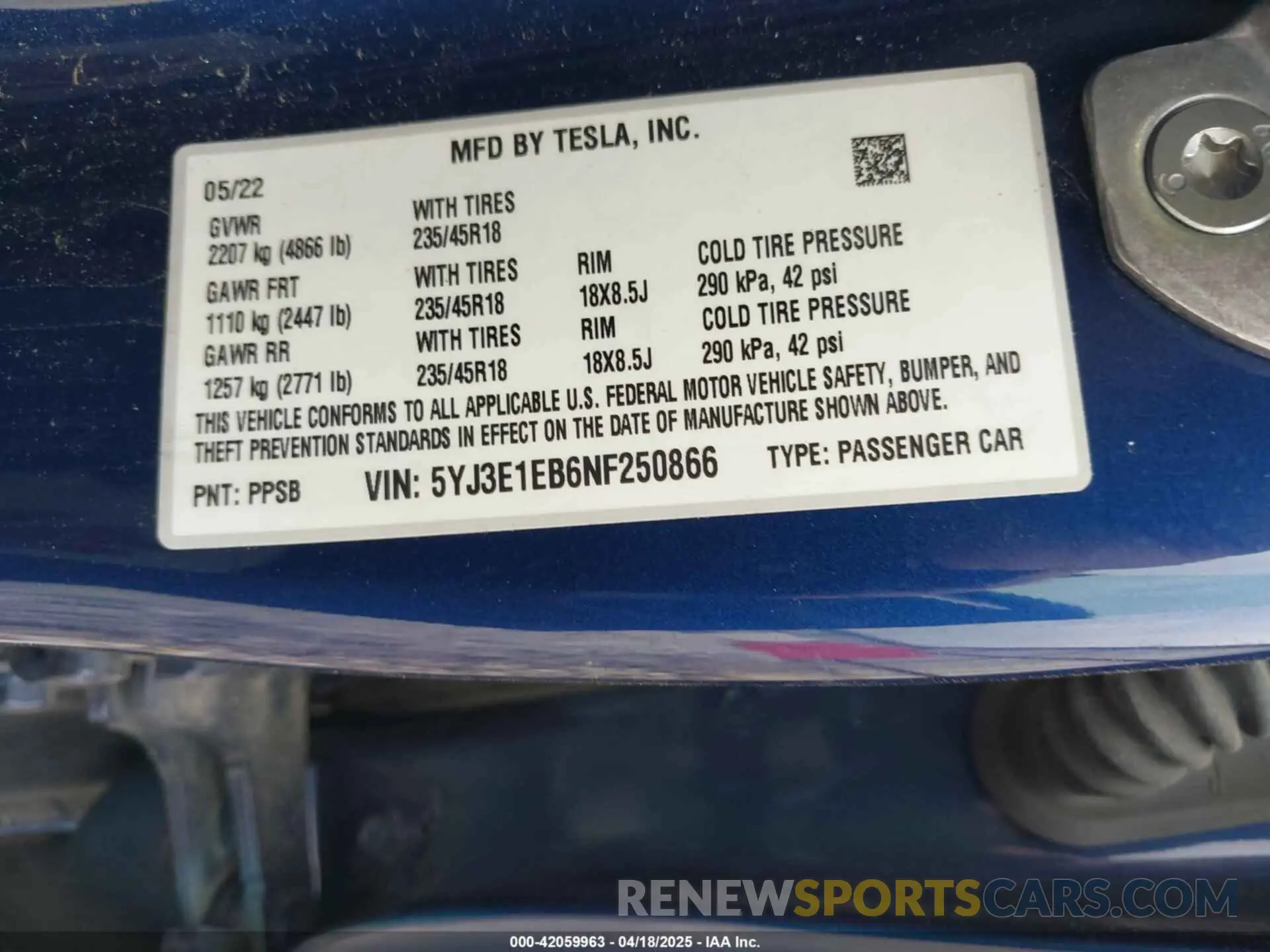 9 Фотография поврежденного автомобиля 5YJ3E1EB6NF250866 TESLA MODEL 3 2022