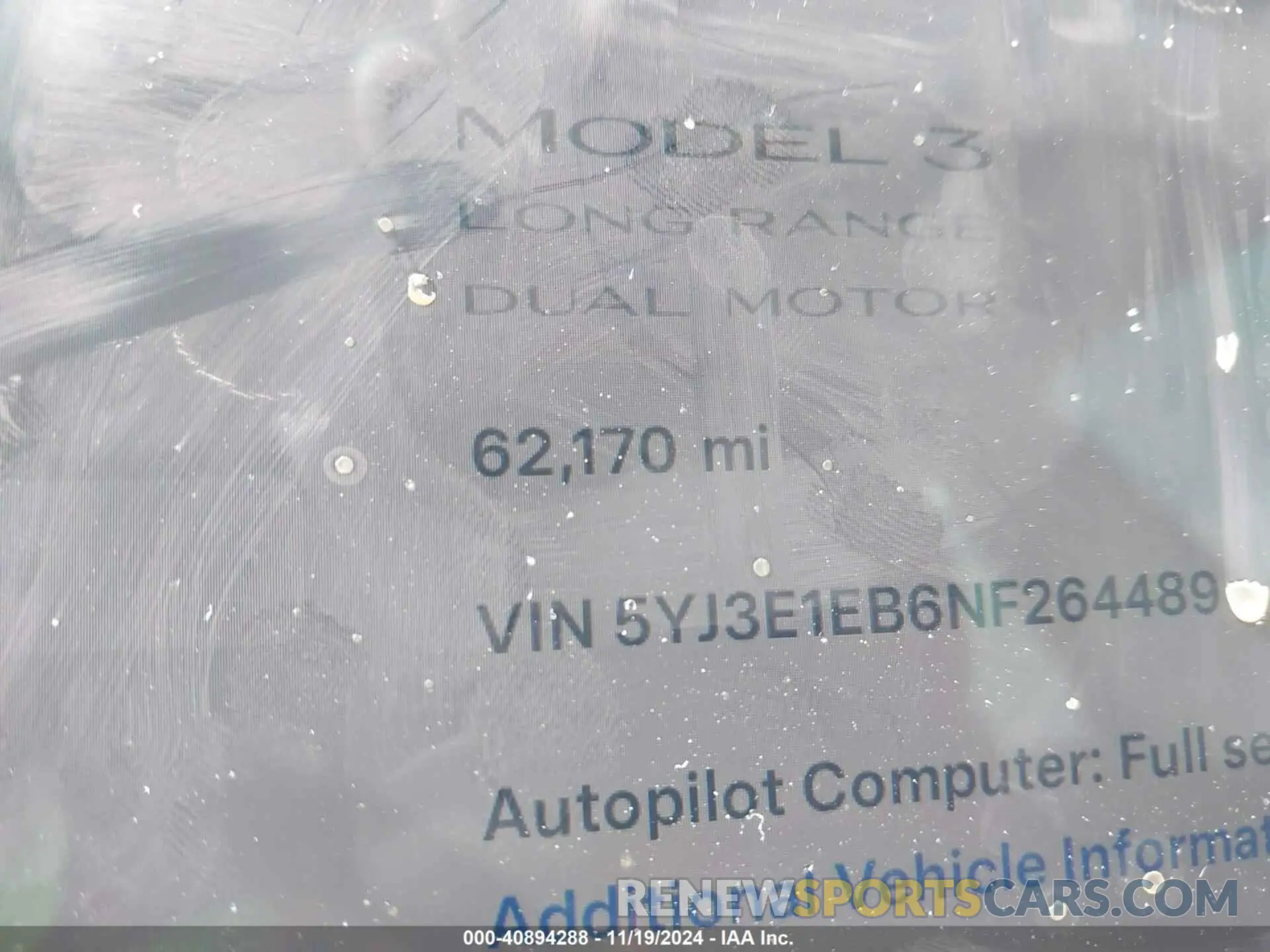 15 Photograph of a damaged car 5YJ3E1EB6NF264489 TESLA MODEL 3 2022