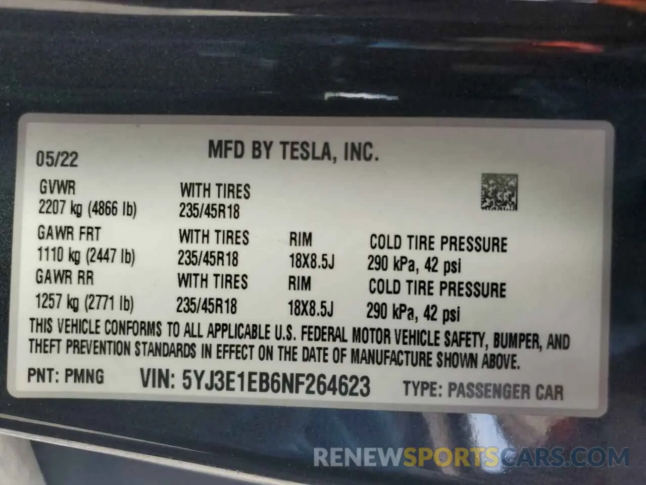 13 Photograph of a damaged car 5YJ3E1EB6NF264623 TESLA MODEL 3 2022