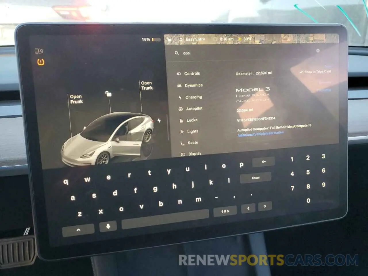 9 Фотография поврежденного автомобиля 5YJ3E1EB6NF341314 TESLA MODEL 3 2022
