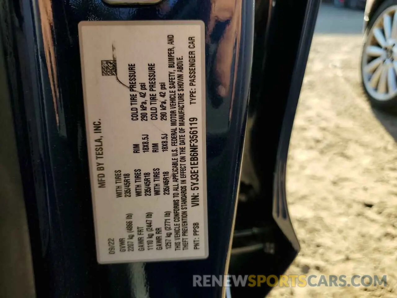 12 Photograph of a damaged car 5YJ3E1EB6NF356119 TESLA MODEL 3 2022