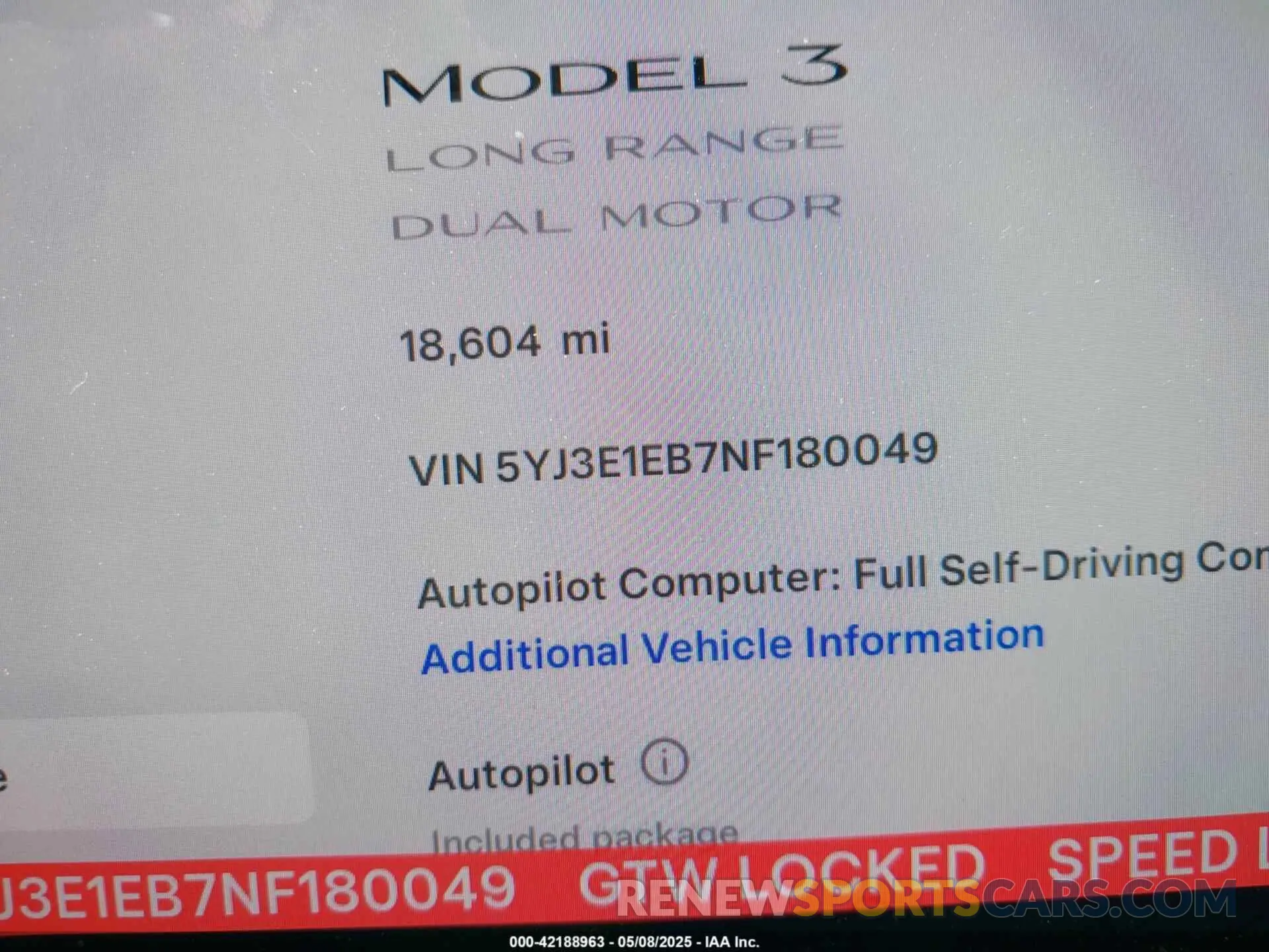 15 Photograph of a damaged car 5YJ3E1EB7NF180049 TESLA MODEL 3 2022