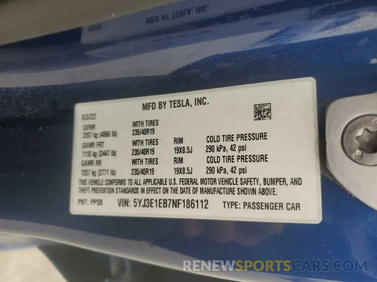 14 Photograph of a damaged car 5YJ3E1EB7NF186112 TESLA MODEL 3 2022