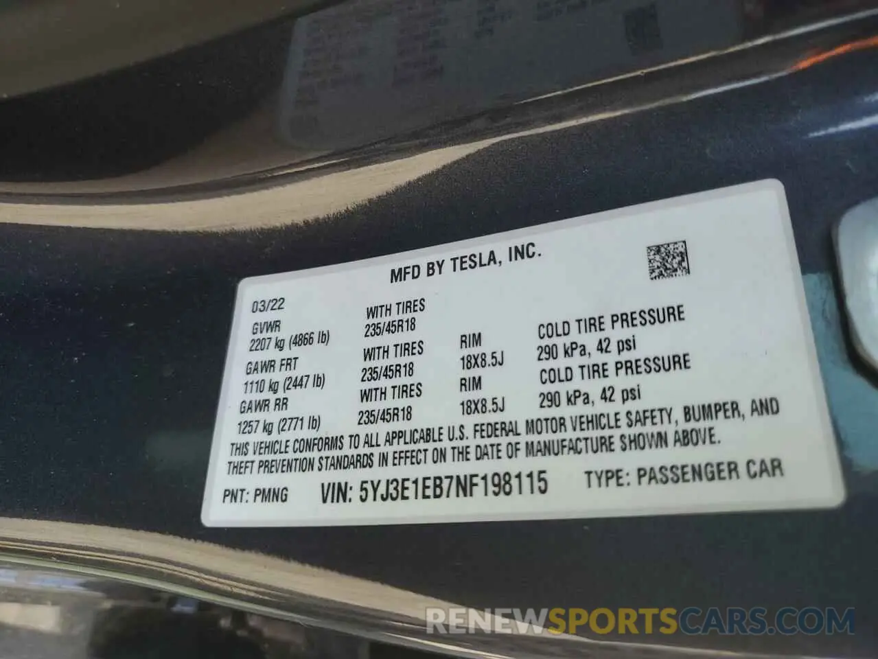 14 Photograph of a damaged car 5YJ3E1EB7NF198115 TESLA MODEL 3 2022