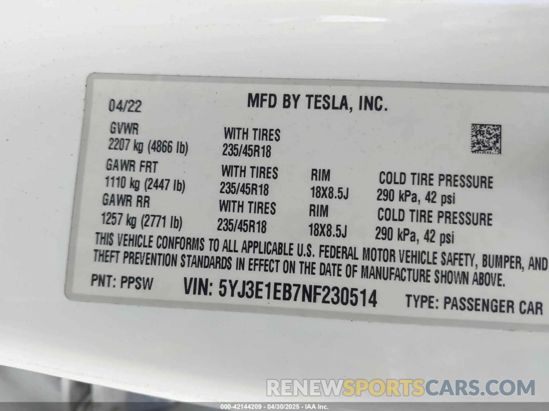 9 Фотография поврежденного автомобиля 5YJ3E1EB7NF230514 TESLA MODEL 3 2022
