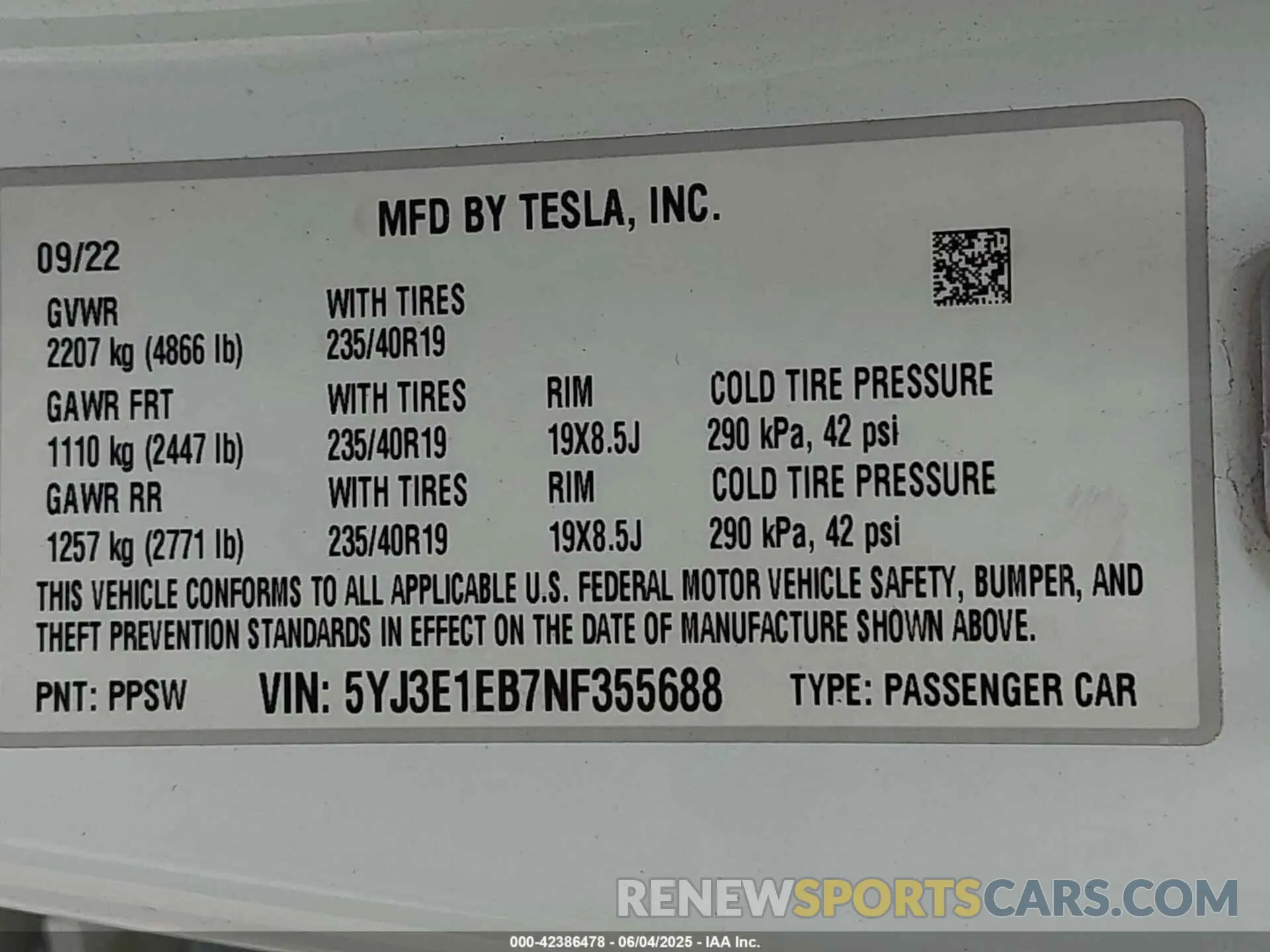 9 Фотография поврежденного автомобиля 5YJ3E1EB7NF355688 TESLA MODEL 3 2022