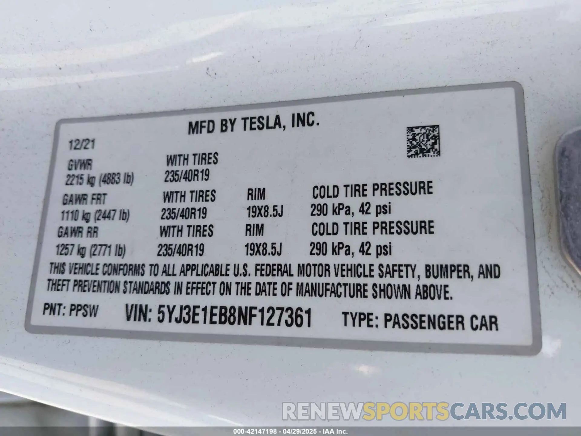 9 Фотография поврежденного автомобиля 5YJ3E1EB8NF127361 TESLA MODEL 3 2022