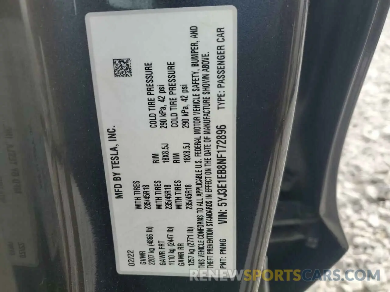 13 Photograph of a damaged car 5YJ3E1EB8NF172896 TESLA MODEL 3 2022