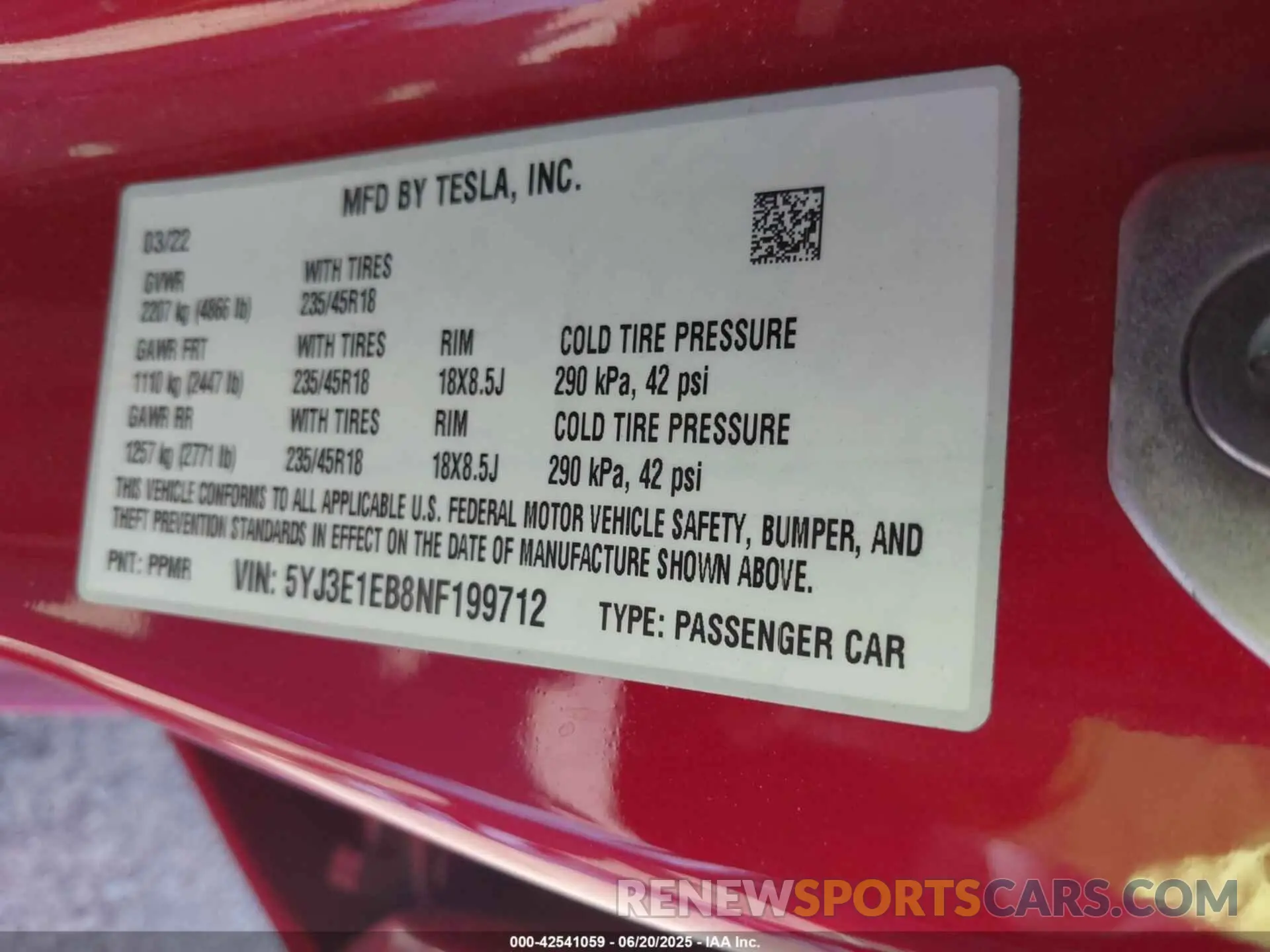 9 Photograph of a damaged car 5YJ3E1EB8NF199712 TESLA MODEL 3 2022