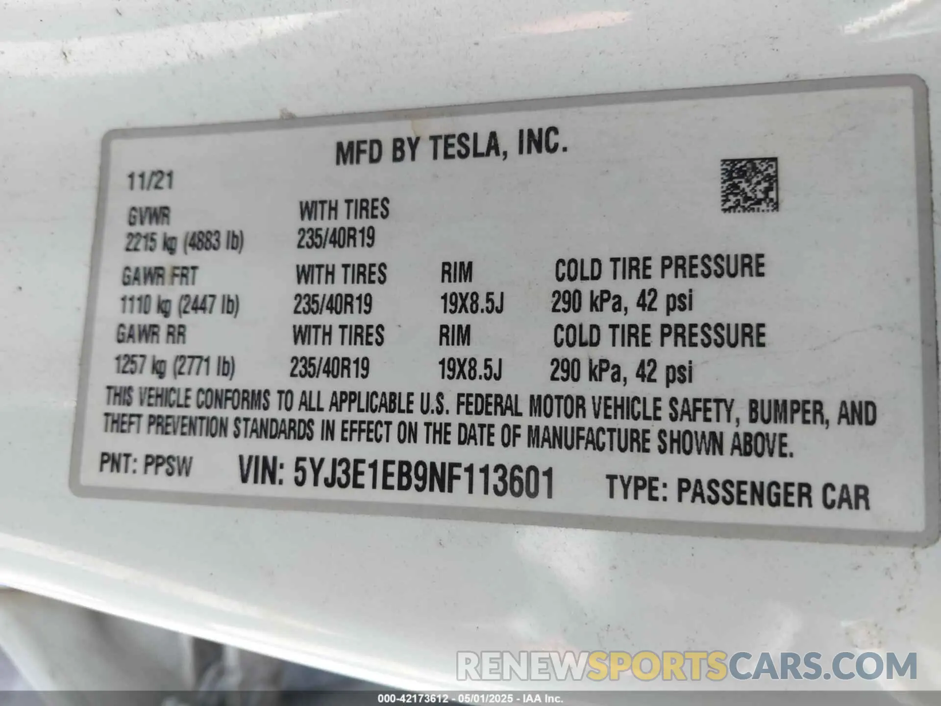 9 Фотография поврежденного автомобиля 5YJ3E1EB9NF113601 TESLA MODEL 3 2022
