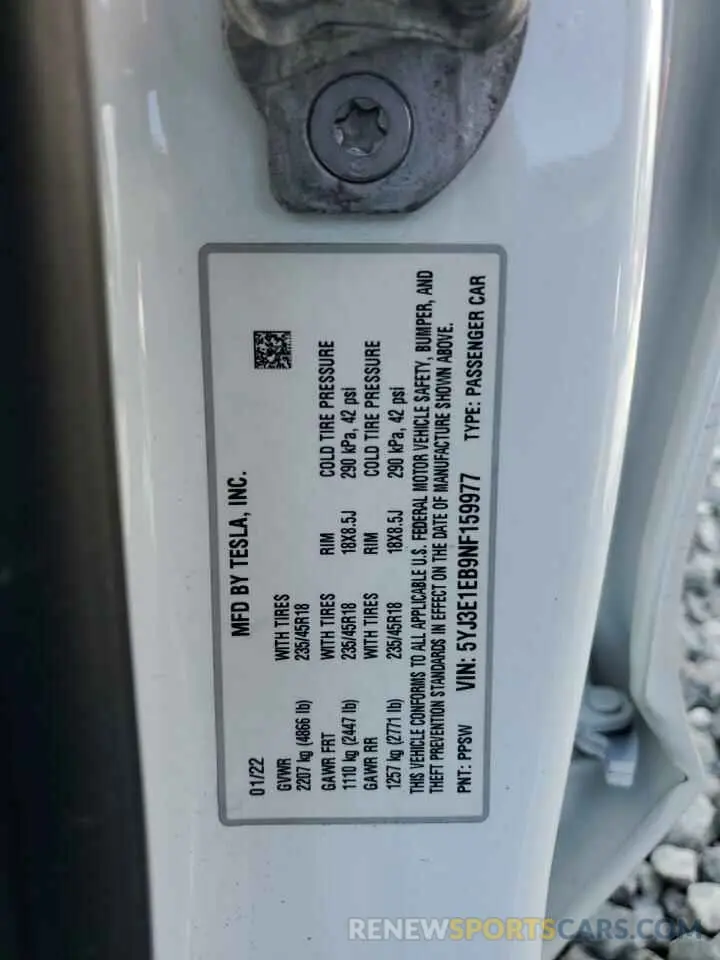 13 Фотография поврежденного автомобиля 5YJ3E1EB9NF159977 TESLA MODEL 3 2022