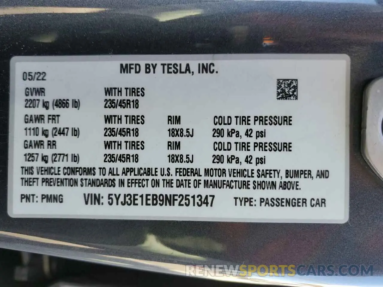 14 Photograph of a damaged car 5YJ3E1EB9NF251347 TESLA MODEL 3 2022