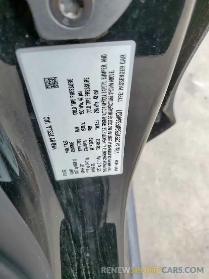 12 Photograph of a damaged car 5YJ3E1EB9NF354607 TESLA MODEL 3 2022