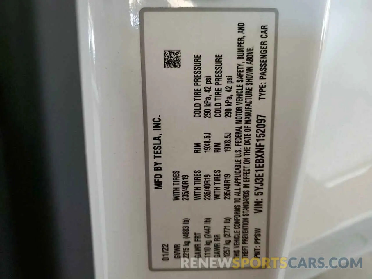 12 Photograph of a damaged car 5YJ3E1EBXNF152097 TESLA MODEL 3 2022
