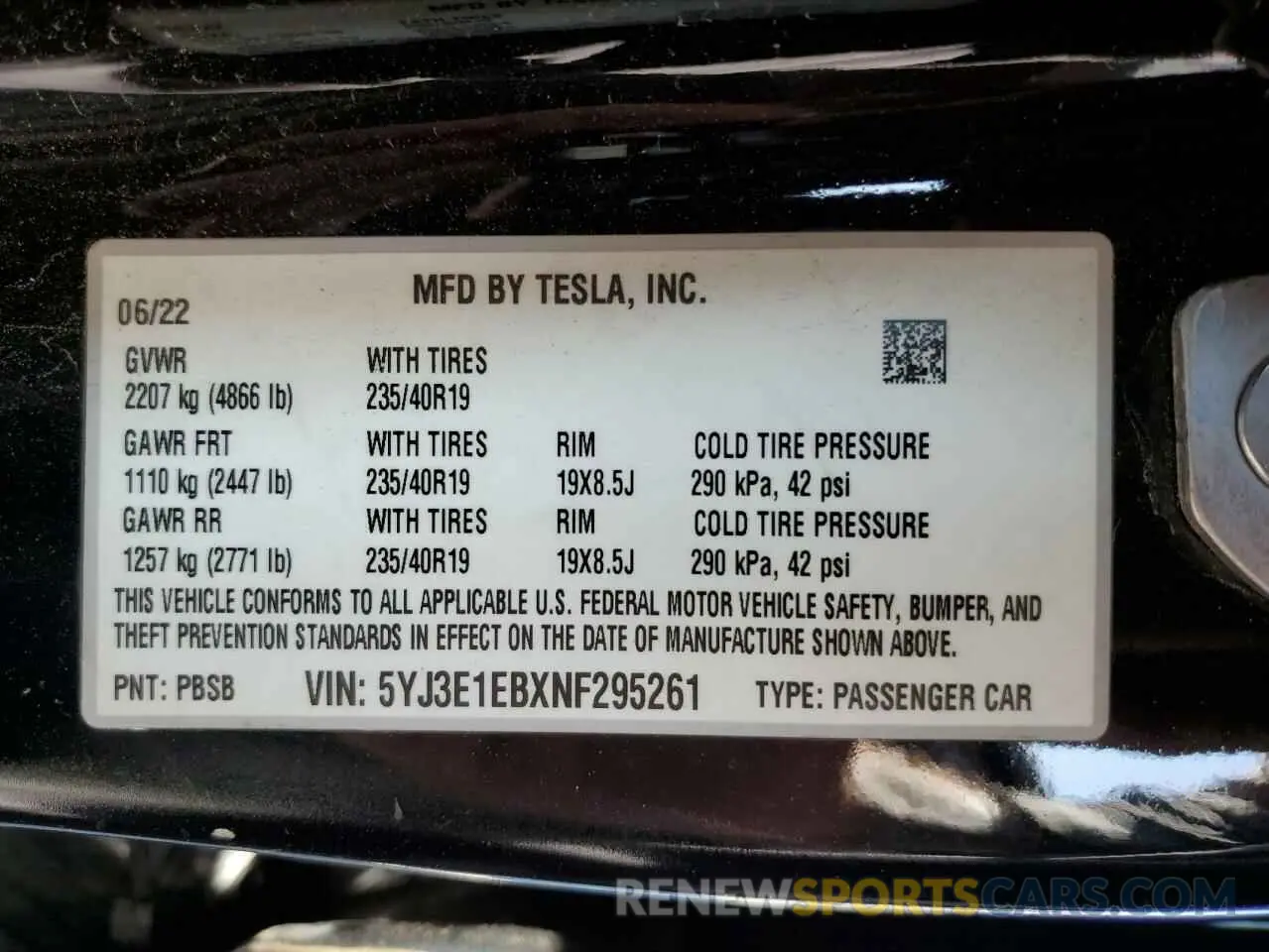 13 Фотография поврежденного автомобиля 5YJ3E1EBXNF295261 TESLA MODEL 3 2022