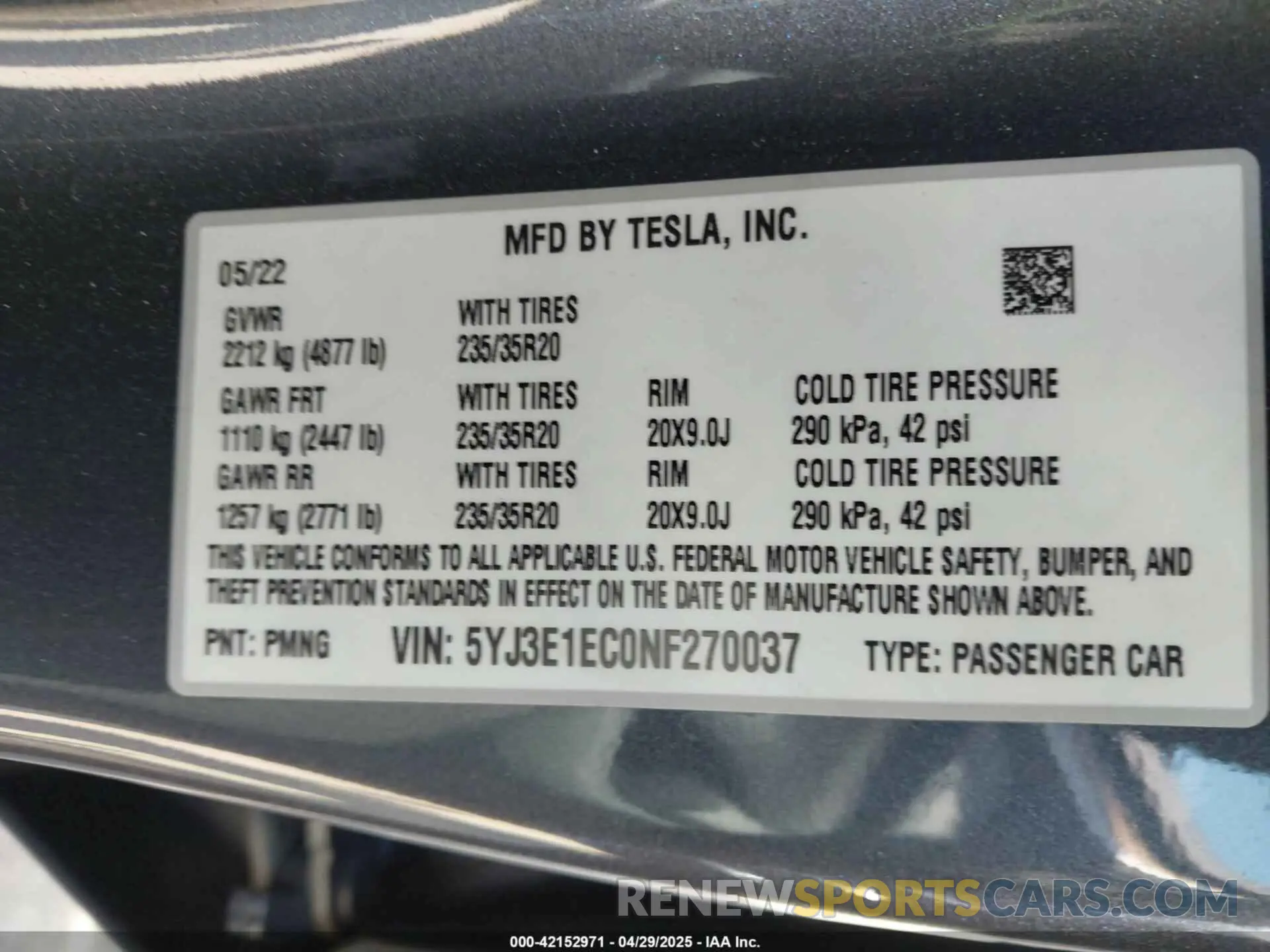 9 Photograph of a damaged car 5YJ3E1EC0NF270037 TESLA MODEL 3 2022