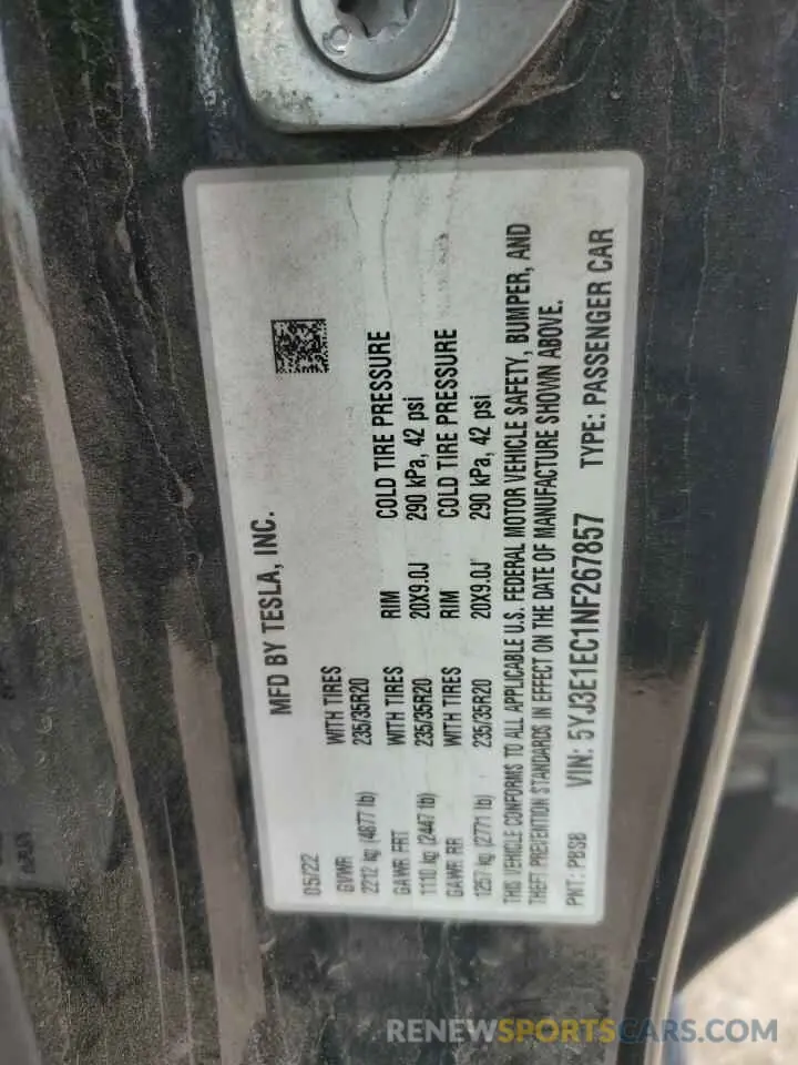 14 Photograph of a damaged car 5YJ3E1EC1NF267857 TESLA MODEL 3 2022