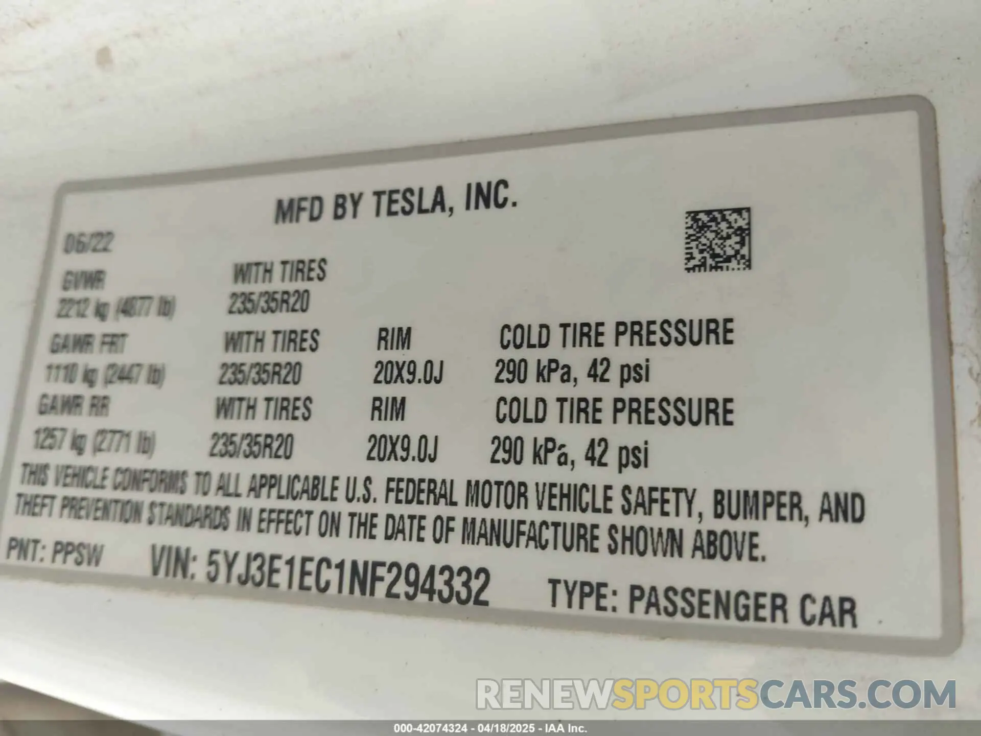 9 Фотография поврежденного автомобиля 5YJ3E1EC1NF294332 TESLA MODEL 3 2022