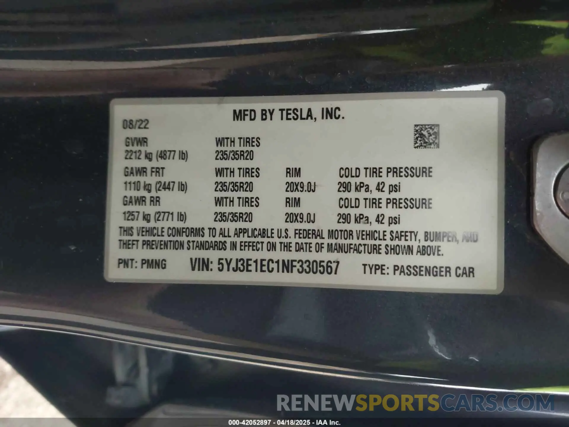 9 Фотография поврежденного автомобиля 5YJ3E1EC1NF330567 TESLA MODEL 3 2022