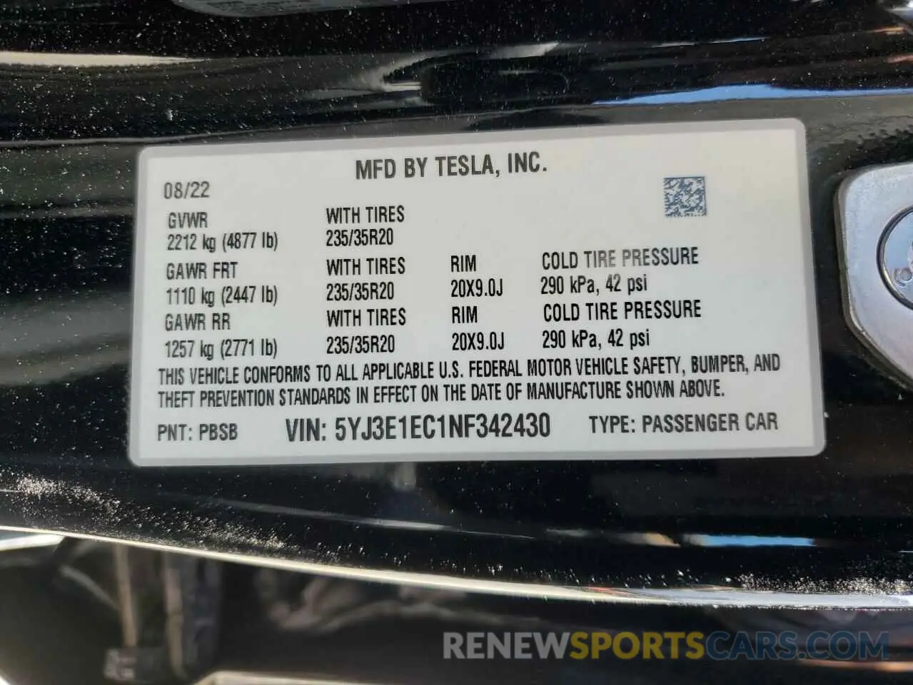 12 Фотография поврежденного автомобиля 5YJ3E1EC1NF342430 TESLA MODEL 3 2022