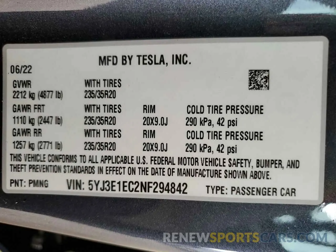 12 Фотография поврежденного автомобиля 5YJ3E1EC2NF294842 TESLA MODEL 3 2022