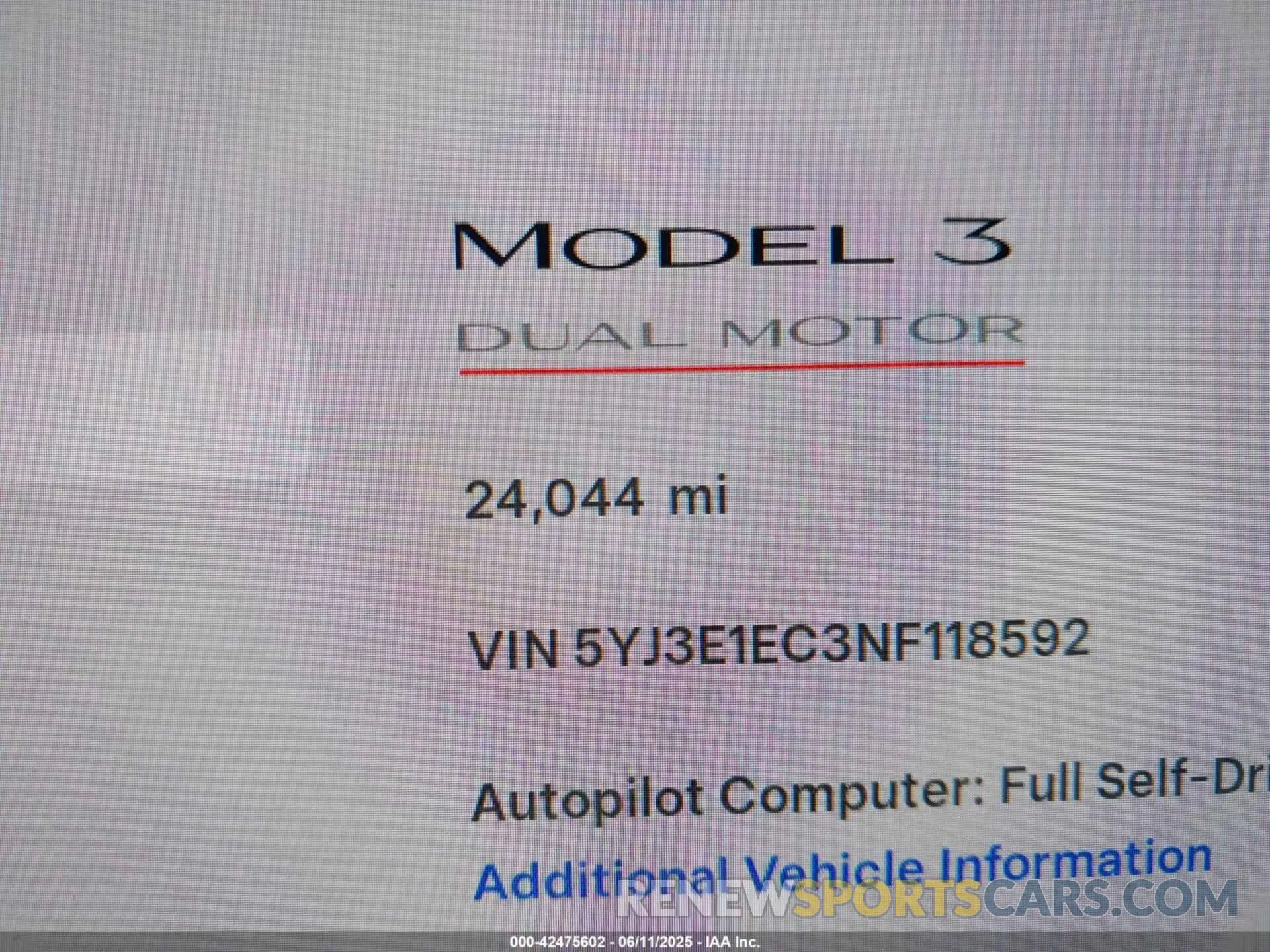 16 Photograph of a damaged car 5YJ3E1EC3NF118592 TESLA MODEL 3 2022