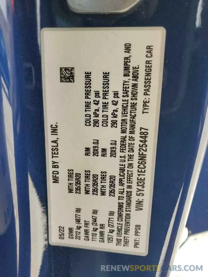 13 Photograph of a damaged car 5YJ3E1EC6NF254487 TESLA MODEL 3 2022