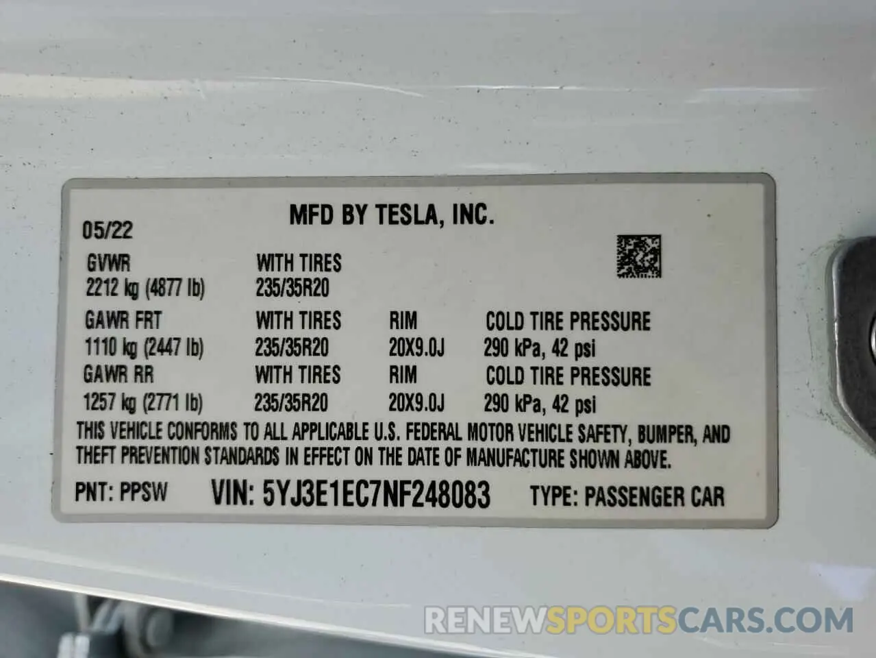 12 Photograph of a damaged car 5YJ3E1EC7NF248083 TESLA MODEL 3 2022