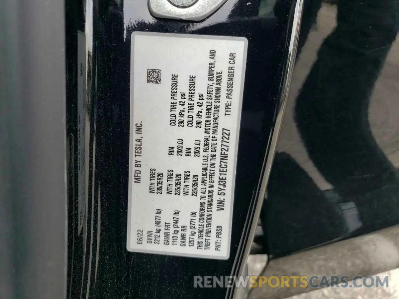 13 Photograph of a damaged car 5YJ3E1EC7NF277227 TESLA MODEL 3 2022