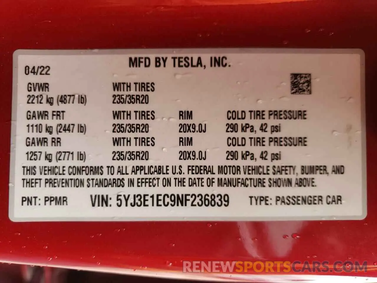 14 Фотография поврежденного автомобиля 5YJ3E1EC9NF236839 TESLA MODEL 3 2022