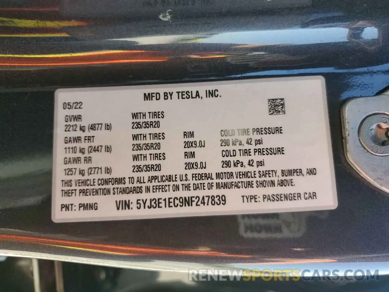 12 Фотография поврежденного автомобиля 5YJ3E1EC9NF247839 TESLA MODEL 3 2022