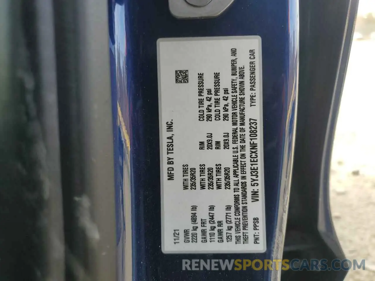 12 Photograph of a damaged car 5YJ3E1ECXNF108237 TESLA MODEL 3 2022