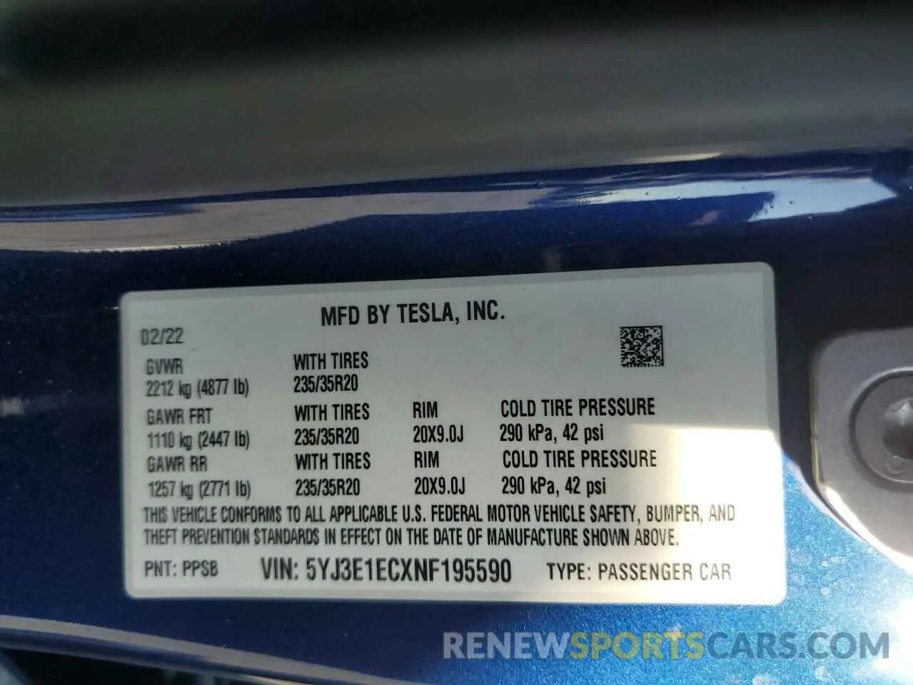 12 Photograph of a damaged car 5YJ3E1ECXNF195590 TESLA MODEL 3 2022