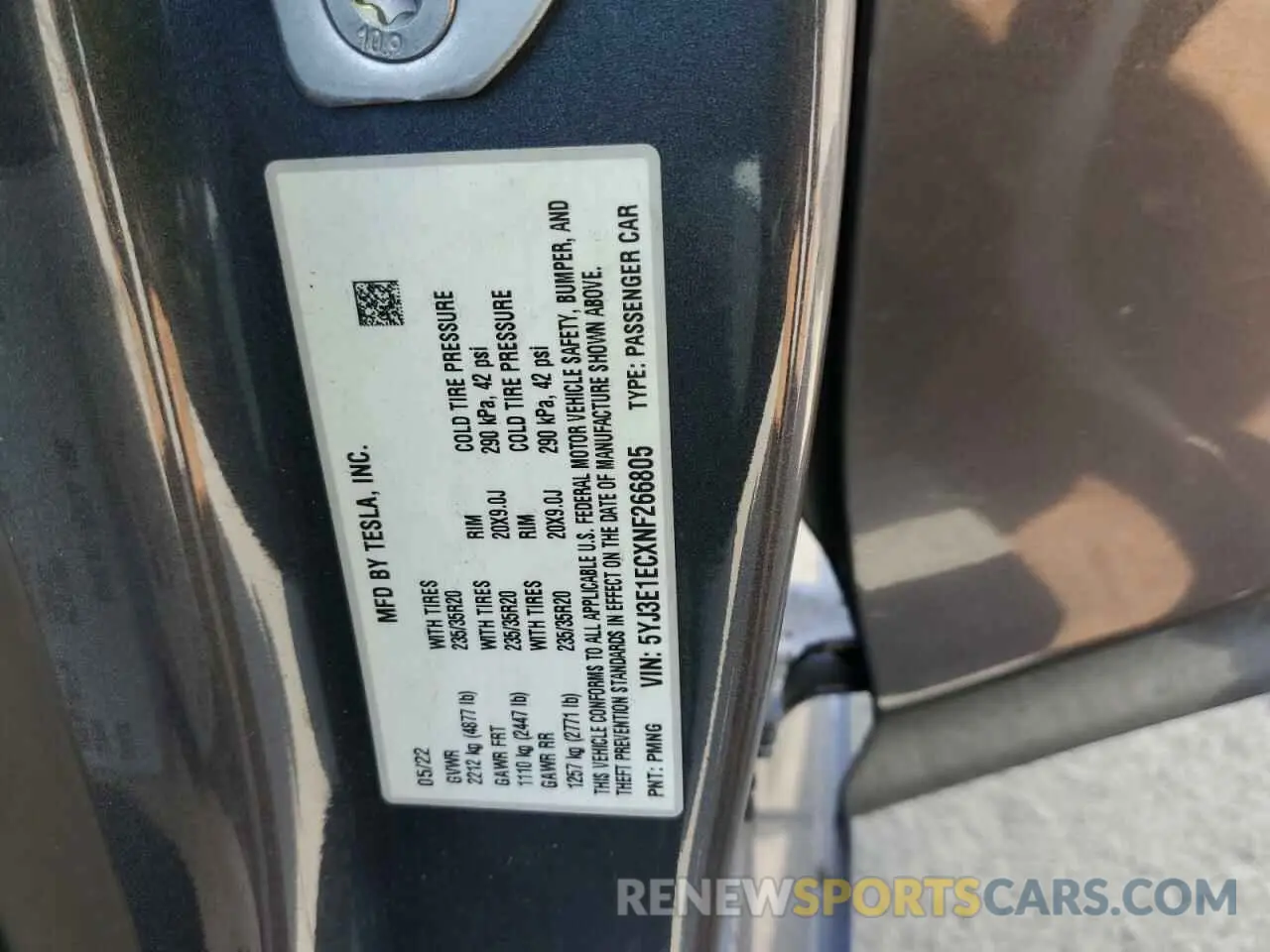 12 Фотография поврежденного автомобиля 5YJ3E1ECXNF266805 TESLA MODEL 3 2022