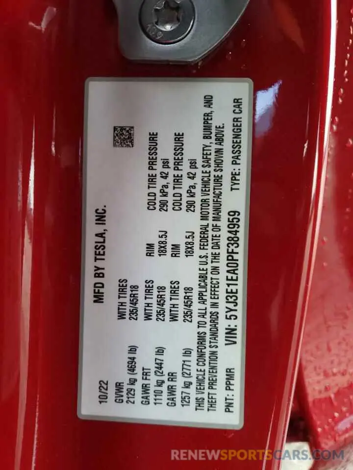 15 Photograph of a damaged car 5YJ3E1EA0PF384959 TESLA MODEL 3 2023