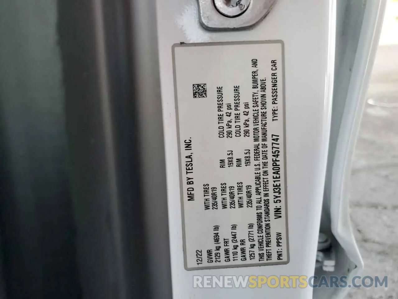 12 Фотография поврежденного автомобиля 5YJ3E1EA0PF457747 TESLA MODEL 3 2023