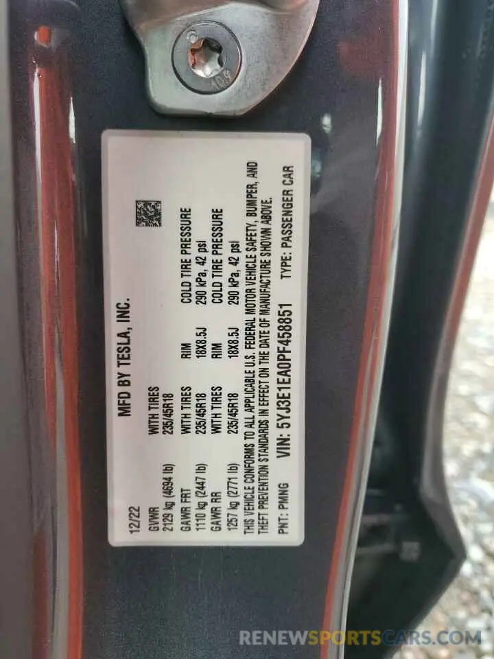 15 Photograph of a damaged car 5YJ3E1EA0PF458851 TESLA MODEL 3 2023