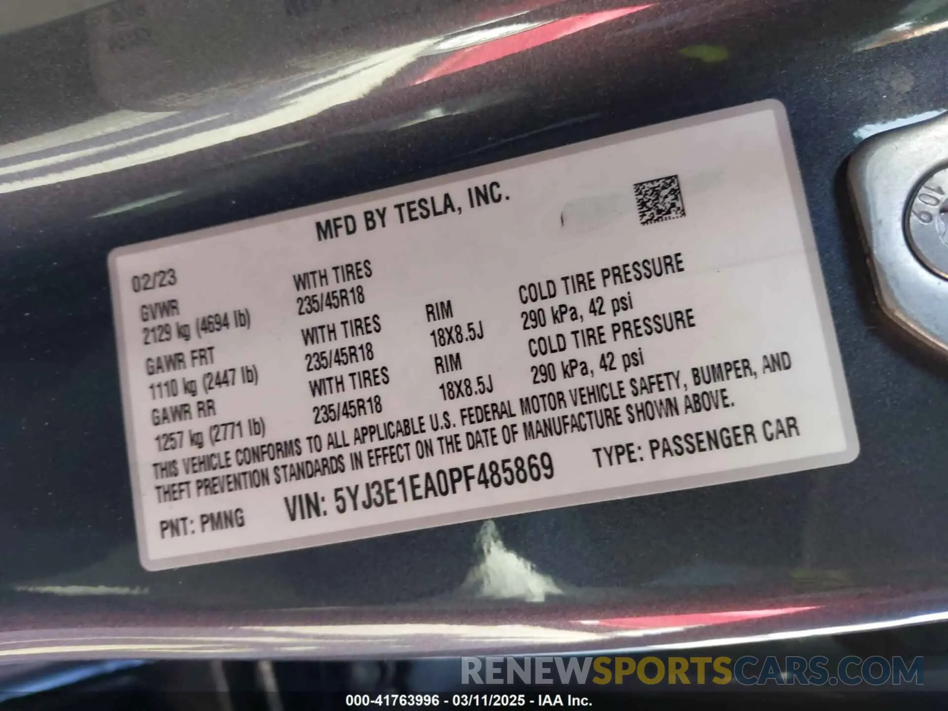 9 Фотография поврежденного автомобиля 5YJ3E1EA0PF485869 TESLA MODEL 3 2023