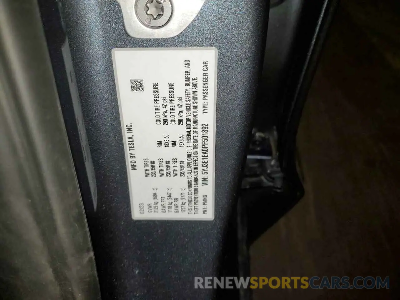 12 Фотография поврежденного автомобиля 5YJ3E1EA0PF501892 TESLA MODEL 3 2023
