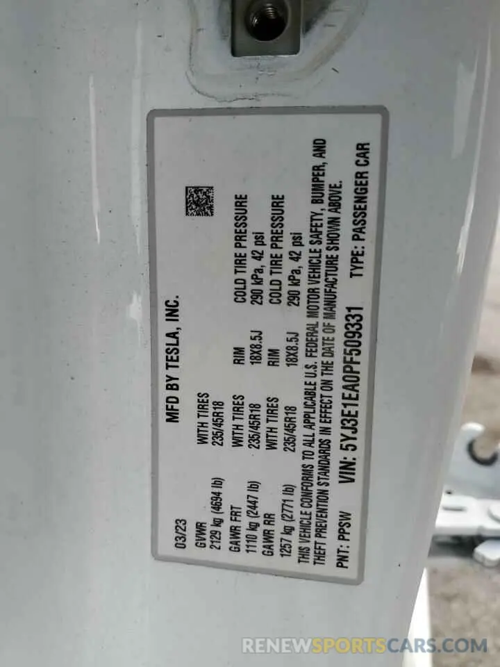 13 Фотография поврежденного автомобиля 5YJ3E1EA0PF509331 TESLA MODEL 3 2023
