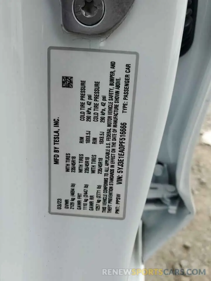 13 Фотография поврежденного автомобиля 5YJ3E1EA0PF516666 TESLA MODEL 3 2023