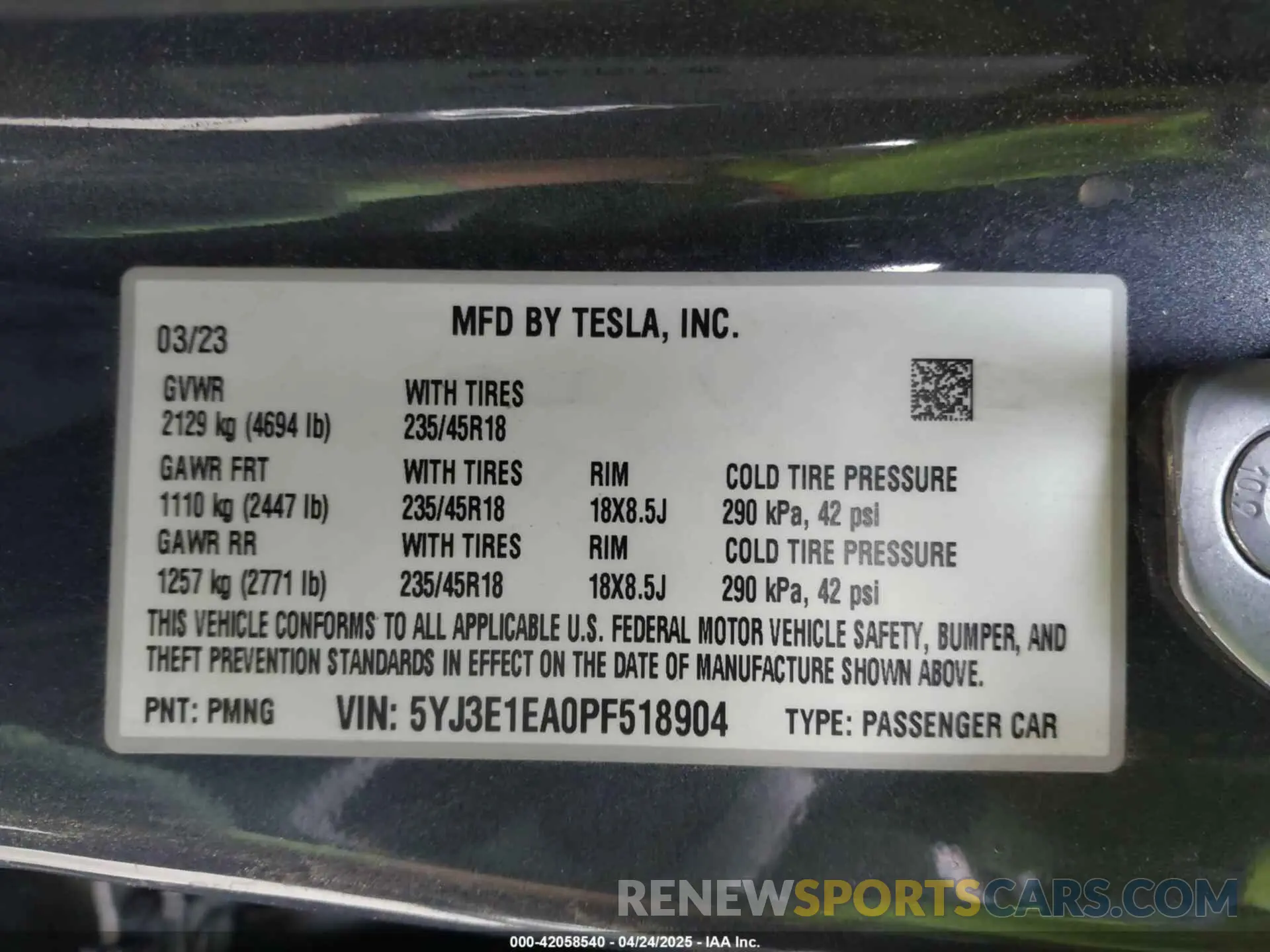 9 Фотография поврежденного автомобиля 5YJ3E1EA0PF518904 TESLA MODEL 3 2023