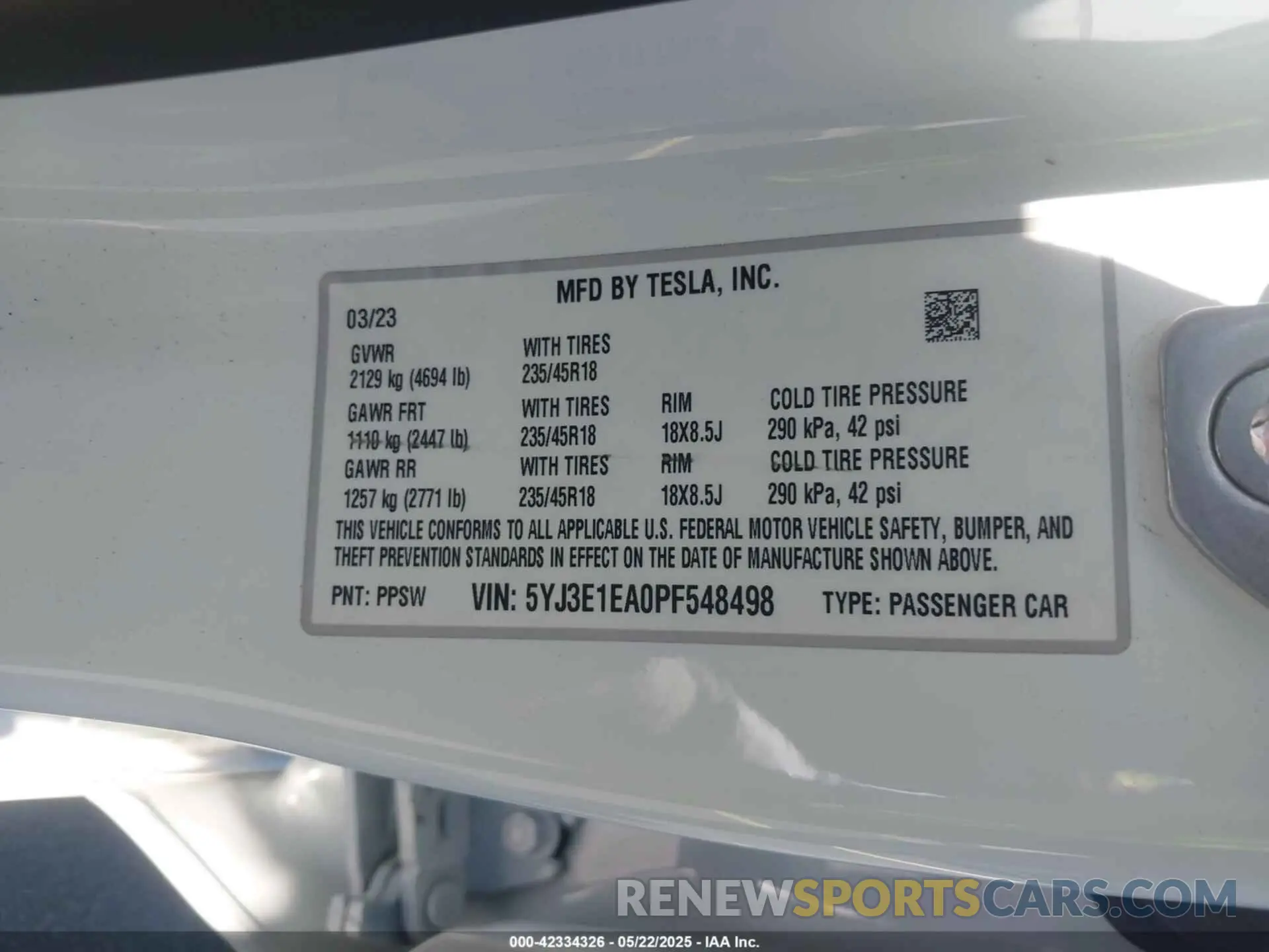 9 Фотография поврежденного автомобиля 5YJ3E1EA0PF548498 TESLA MODEL 3 2023