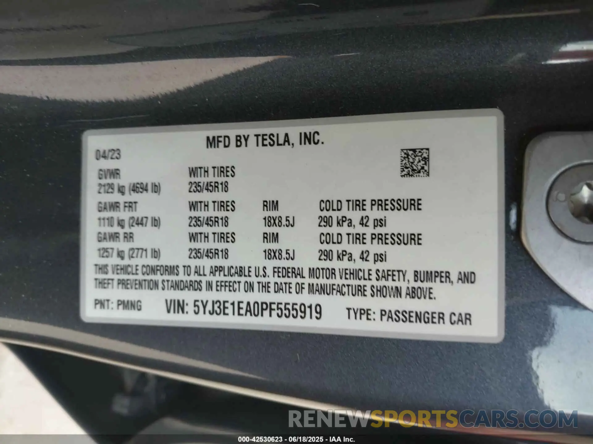 9 Фотография поврежденного автомобиля 5YJ3E1EA0PF555919 TESLA MODEL 3 2023