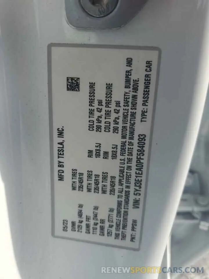 12 Фотография поврежденного автомобиля 5YJ3E1EA0PF584093 TESLA MODEL 3 2023