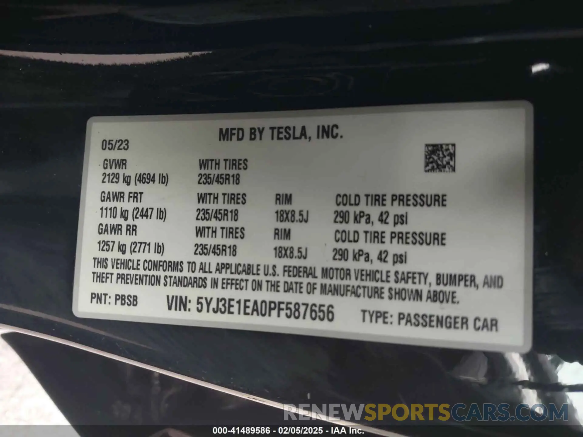 9 Фотография поврежденного автомобиля 5YJ3E1EA0PF587656 TESLA MODEL 3 2023