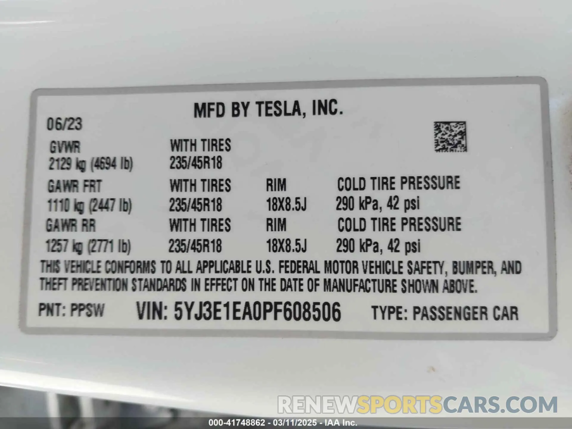 9 Фотография поврежденного автомобиля 5YJ3E1EA0PF608506 TESLA MODEL 3 2023
