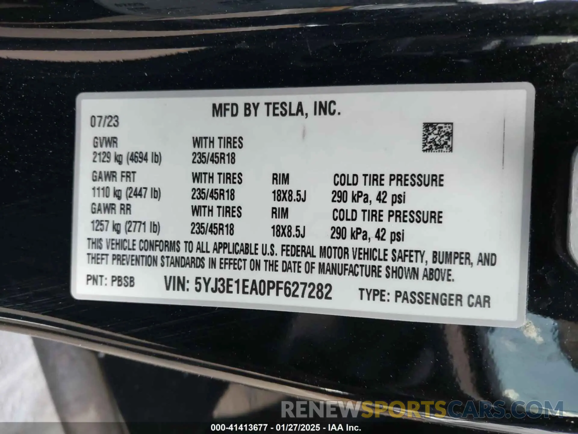 9 Фотография поврежденного автомобиля 5YJ3E1EA0PF627282 TESLA MODEL 3 2023