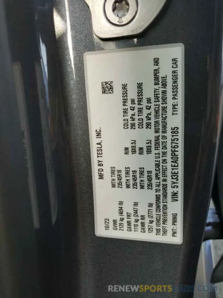 13 Photograph of a damaged car 5YJ3E1EA0PF675185 TESLA MODEL 3 2023