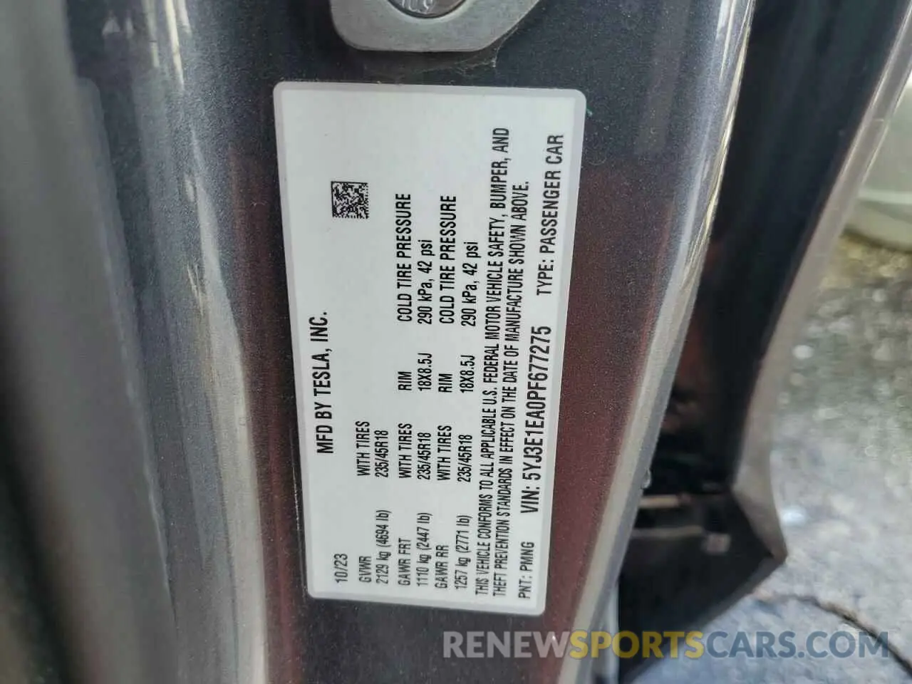 13 Фотография поврежденного автомобиля 5YJ3E1EA0PF677275 TESLA MODEL 3 2023